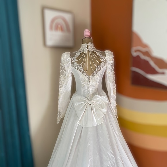 Mary’s Bridal Ornate Beaded Wedding Gown with Full Train and Veil Headpiece - Picture 5 of 8